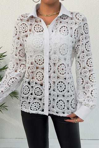 Lace Detail Button-Up Blouse