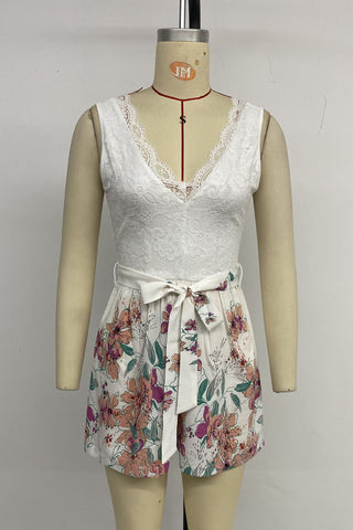 Lace Top Floral Print Romper