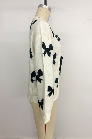 Bow-Tie Front Cardigan with Patterned Design