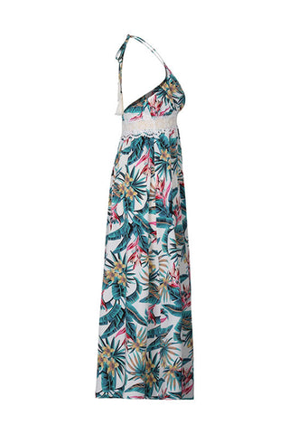 Tropical Print Halter Maxi Dress