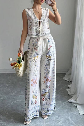 Floral Tie-Front Pants Set
