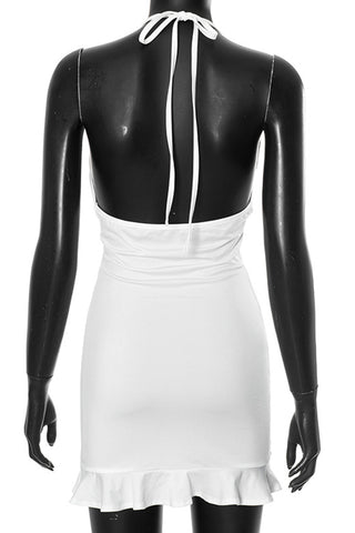 Halter Neck Ruffle Hem Dress