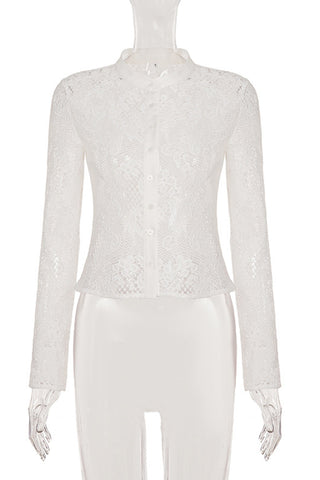 Lace Button-Front Long Sleeve Top