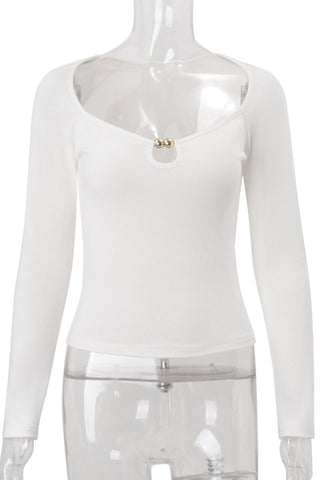 Elegant Long-Sleeve Blouse with Metal Accent