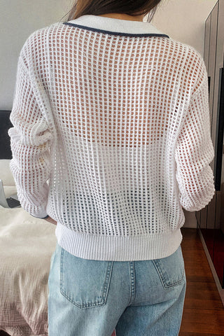Mesh Knit Collared Polo Top