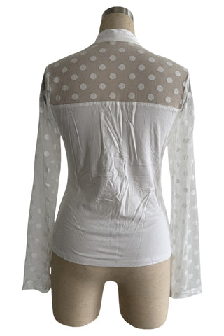 Polka Dot Mesh Long Sleeve Blouse