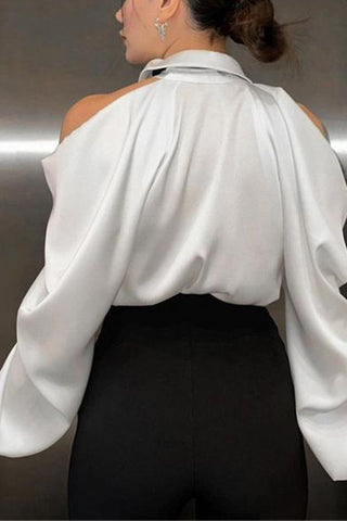 Cold-Shoulder Blouse with Tie