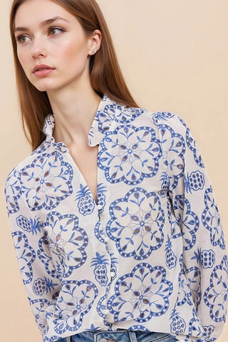 Patterned Button-Front Blouse
