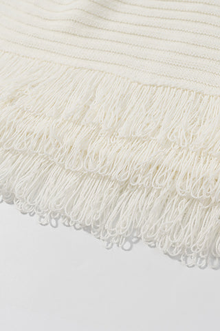 Fringe-Trimmed Skirt Set with Button Top