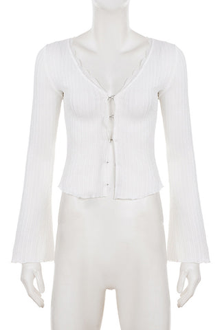V-Neck Ribbed Hook Detail Blouse