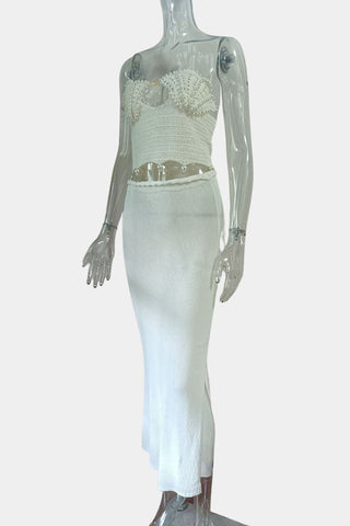 Pearl Trim Crop and Skirt Set
