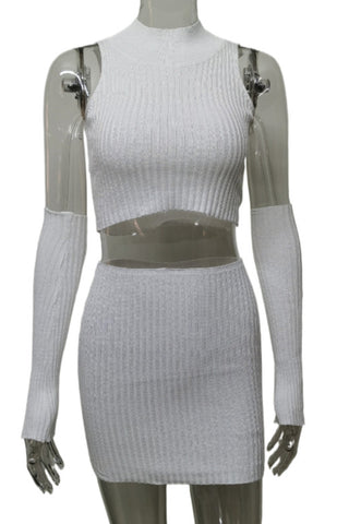 Ribbed Sleeveless Crop Top and Skirt Set