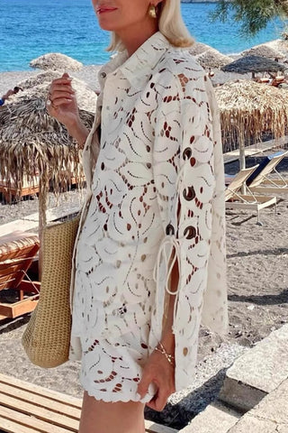 Eyelet Button-Up Short Set