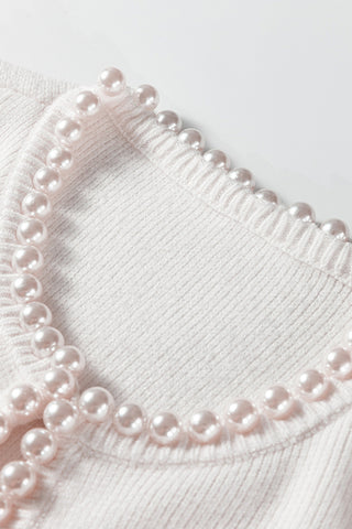 Pearl-Embellished Open Front Cardigan