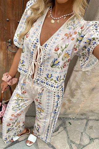 Floral Tie-Front Pants Set