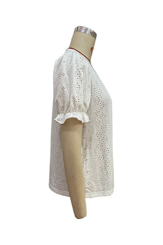 Eyelet Pattern V-Neck Blouse