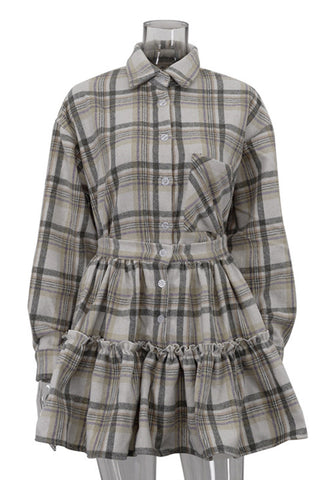Button-Up Plaid Skirt Set