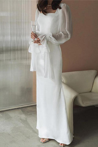 Elegant Dress with Tie Sleeve Detail
