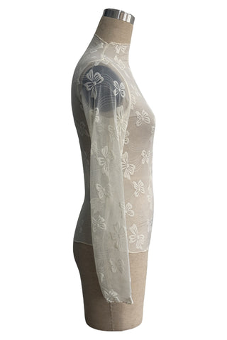 Bow Pattern Sheer Long Sleeve Top