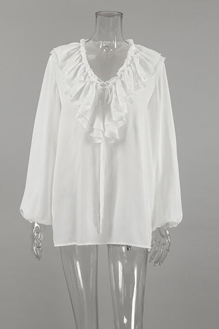 Ruffle-Trimmed Blouse with Flowy Sleeves