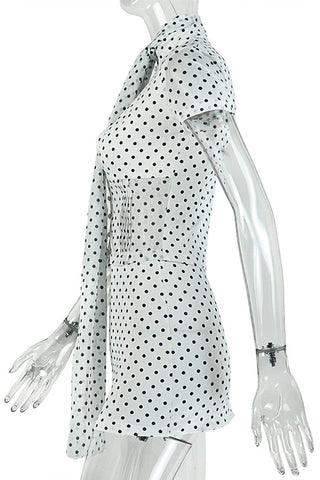 Polka Dot Skirt Set with Tie Neck
