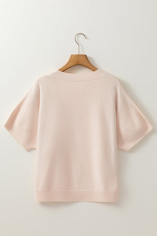 Bow Embellished Short Sleeve Sweater
