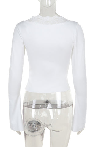 Lace-Trim Long Sleeve Top