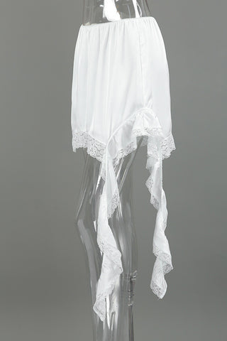 Asymmetrical Hem Lace Mini Skirt