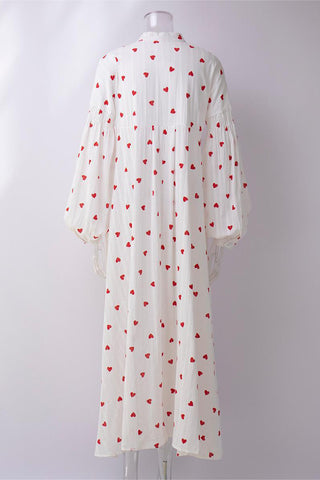 Heart-Patterned Long Sleeve Maxi Dress