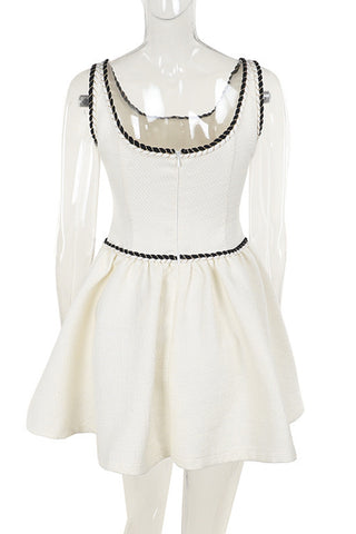 Flared Skirt Casual Dress with Black Trim