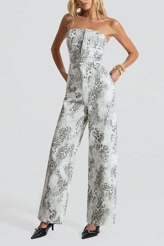 Strapless Patterned Wide-Leg Jumpsuit