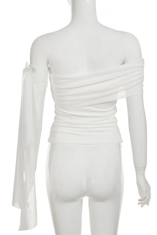 Off-Shoulder Tie Sleeve T-Shirt