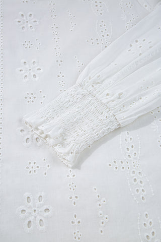 Eyelet Smocked Cuff Sheer Blouse