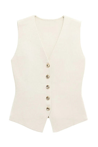 Button Vest and Pleated Skirt Set