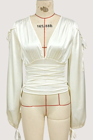 Deep V-Neck Wrap Blouse
