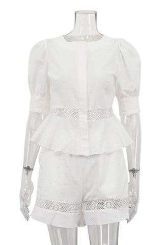 Lace Trim Peplum Short Set