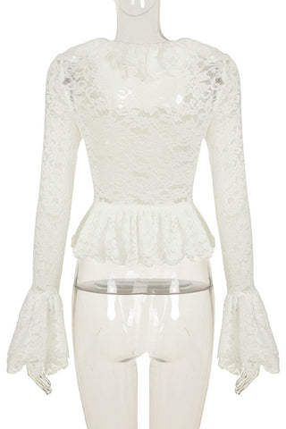 Lace Ruffle Long-Sleeve Blouse