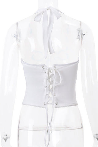 Halter Ribbon Embellished Tank Top