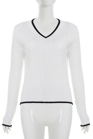 V-Neck Cable Knit Sweater