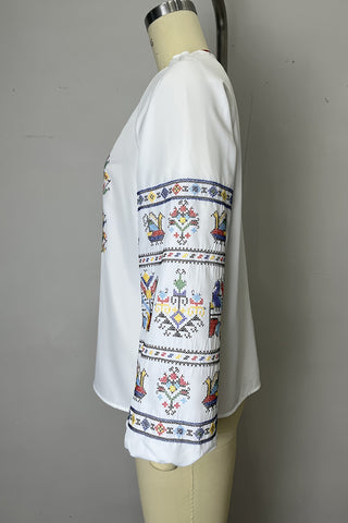 Floral Boho Blouse with Tassel Detail