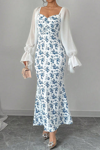 Floral Print Maxi Casual Dress with Sleeves