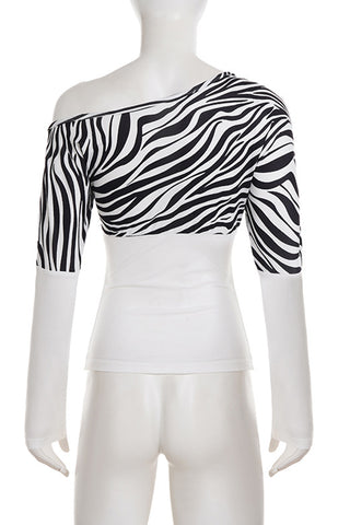 Asymmetrical Zebra Print T-Shirt