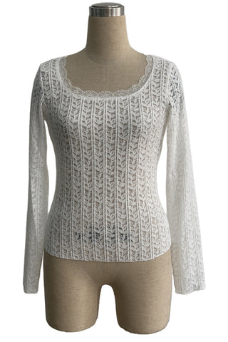 Scalloped Lace Long Sleeve Blouse