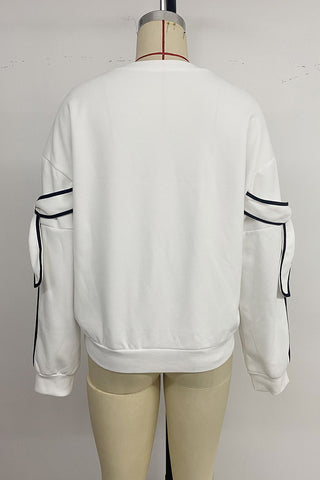 Bow-Accent Striped Sleeve Sweatshirt