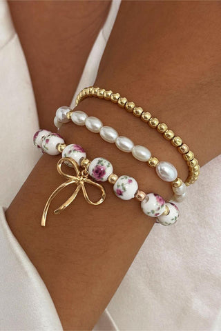 Elegant Bow and Bead Bracelet Set