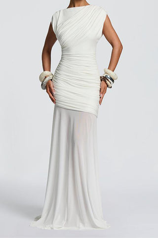 Ruched Sheer Panel Maxi Dress