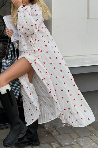 Heart-Patterned Long Sleeve Maxi Dress