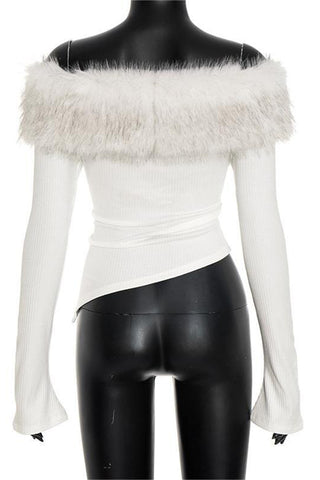 Off-Shoulder Fur Trim Blouse