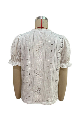 Eyelet Pattern V-Neck Blouse
