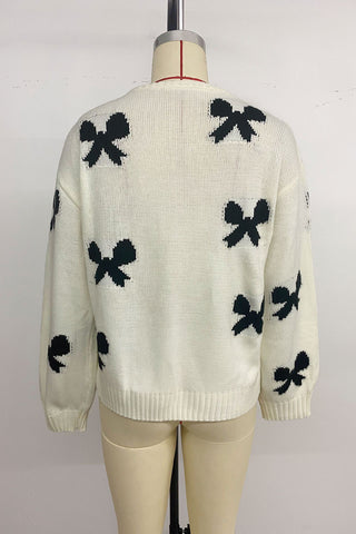 Bow-Tie Front Cardigan with Patterned Design